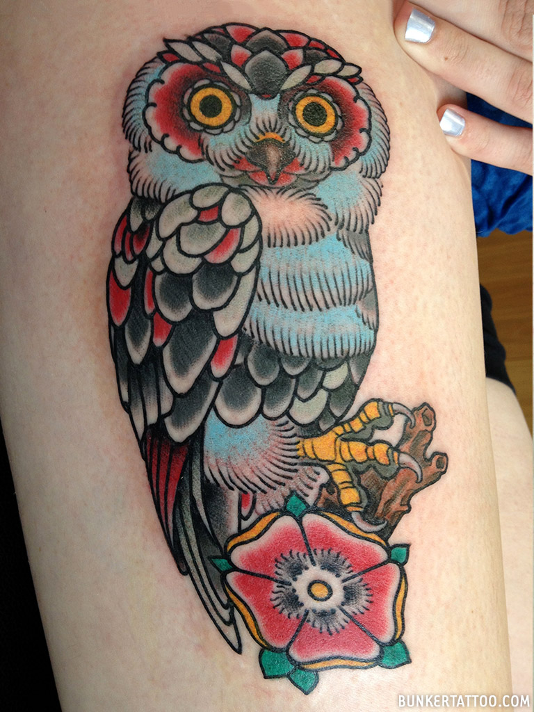Traditional owl tattoo on hand by danktat on DeviantArt