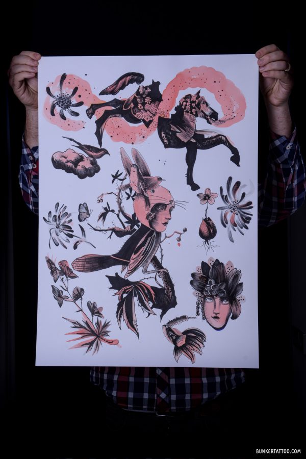 Rutger print: black and pink
