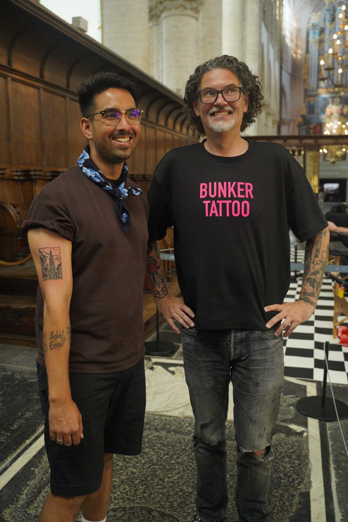 Marvin with tattoo artist Rutger at the Grote Kerk Breda