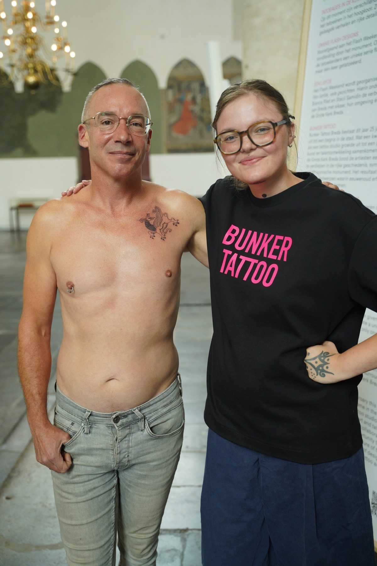 Werner with tattoo artist Roos at the Grote Kerk Breda
