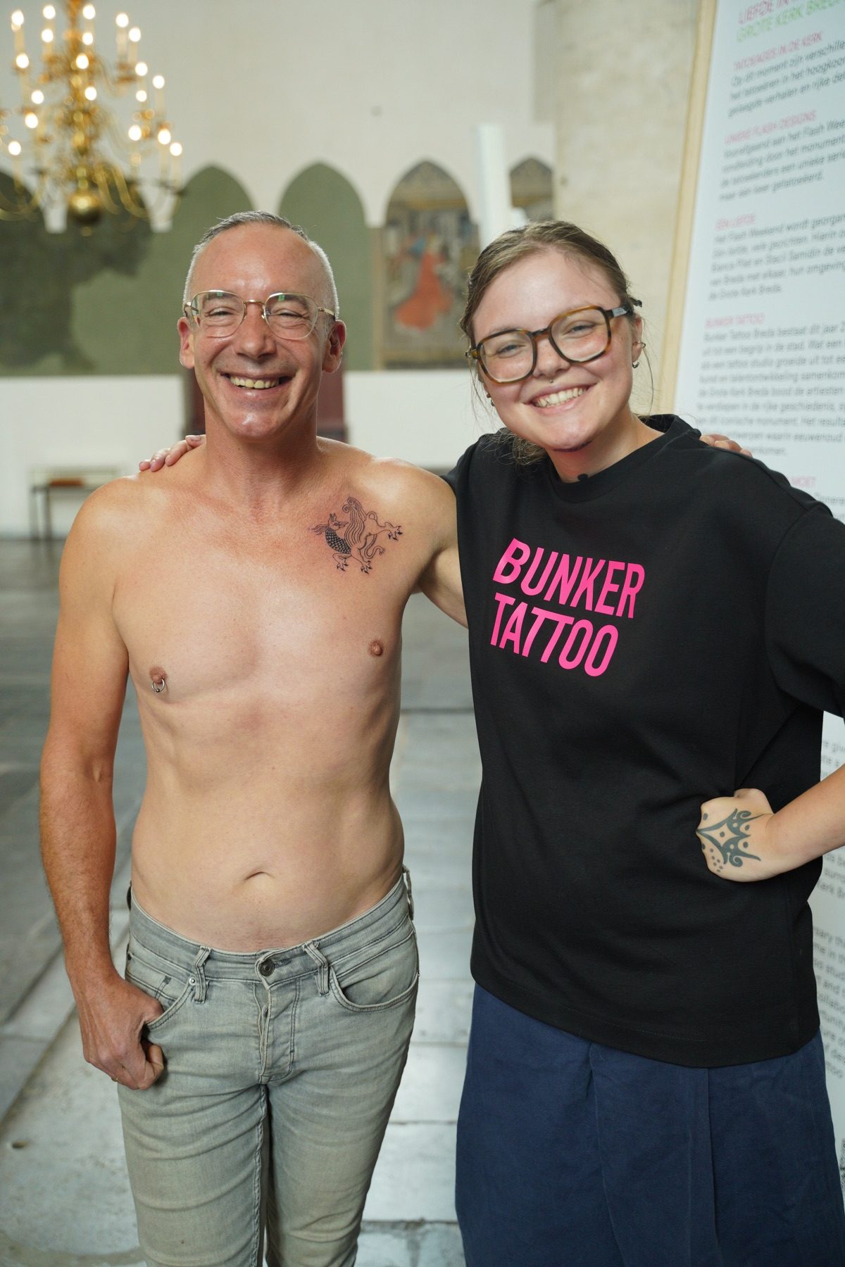 Werner and Roos after his tattoo session at the Grote Kerk Breda
